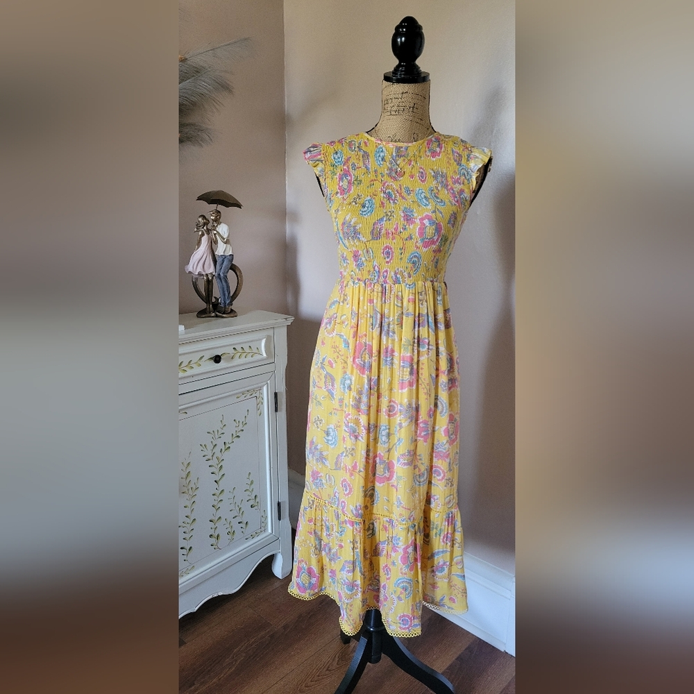 Nanette Lepore Yellow Floral Midi Dress